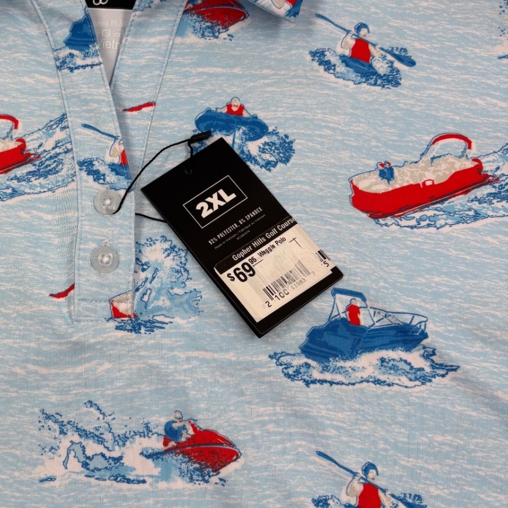 Waggle Golf Mens 2XL Blue Water Sports Print‎ Performance Polo Shirt NWT - Picture 3 of 6